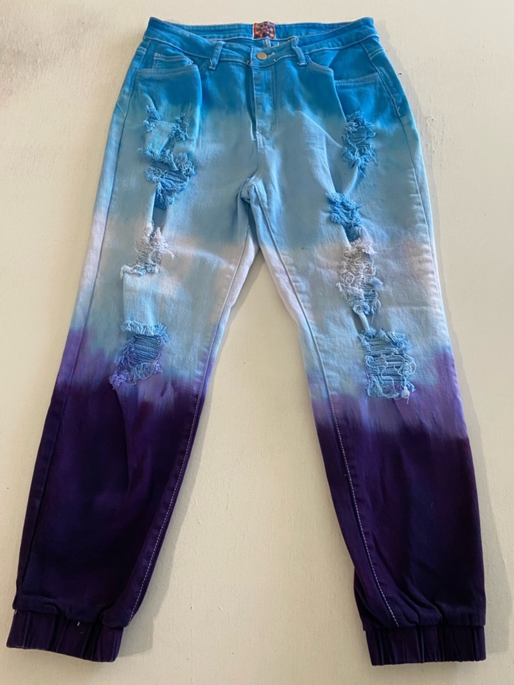 Handmade tie dye Blue to Purple Ombre Distressed Women's Jeans